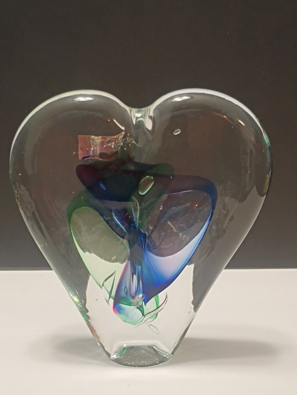Handblown Heart Art Glass Paperweight Made In Poland Original Sticker